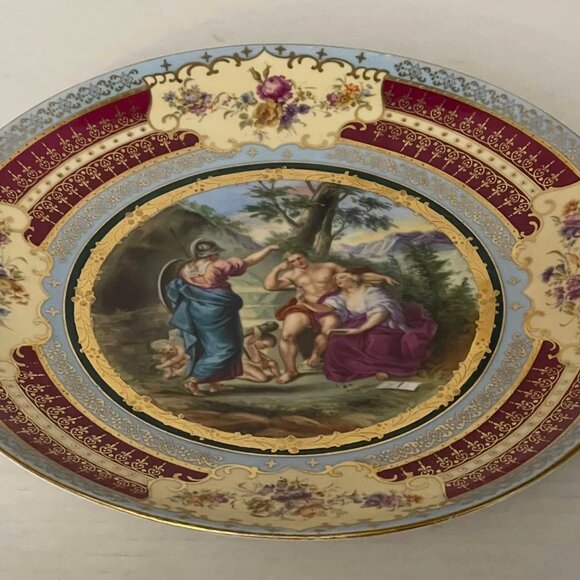 ANTIQUE VICTORIAN ROYAL VIENNA PORCELAIN SCENIC PLAQUE 12" PLATE with STAMP 1672 - Picture 6 of 8